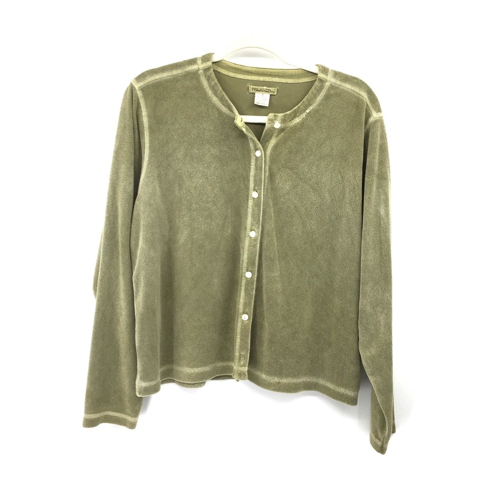 vintage mod-O-Doc terry green cardigan minimalist boho lagenlook coastal 3 L